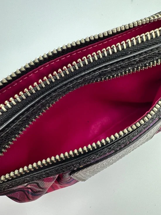 Coach Poppy Plaid Tartan Wristlet Double Zip Y2K Glam Signature C Pink Black - Picture 12 of 16